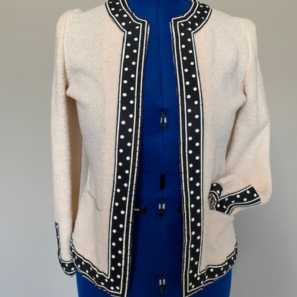 Adolfo White Sweater with Black Trim